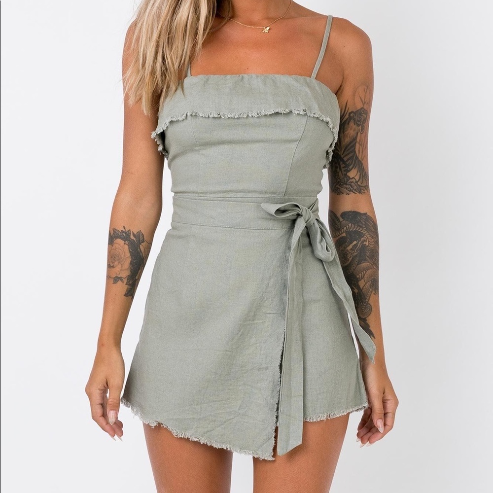 princess polly green wrap “rally romper khaki”
